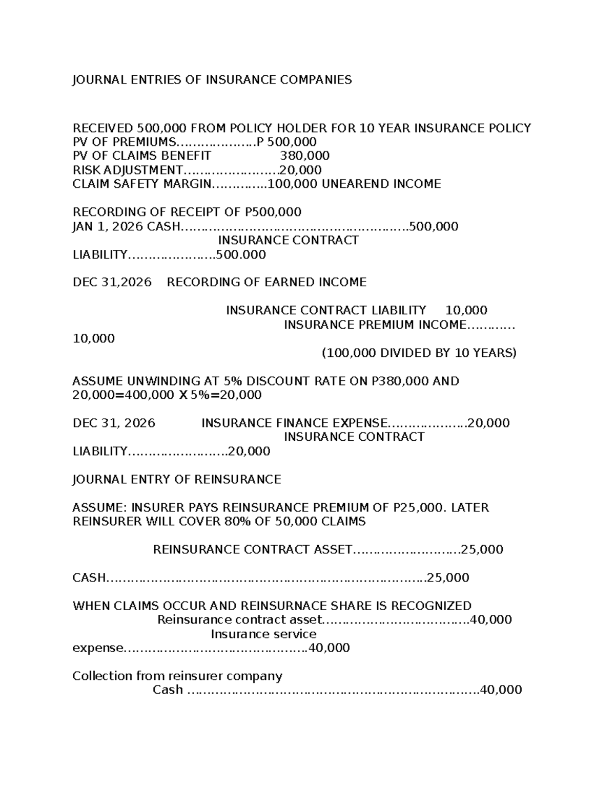 Journal Entries of Insurance Companies: 10-Year Policy Analysis - Studocu