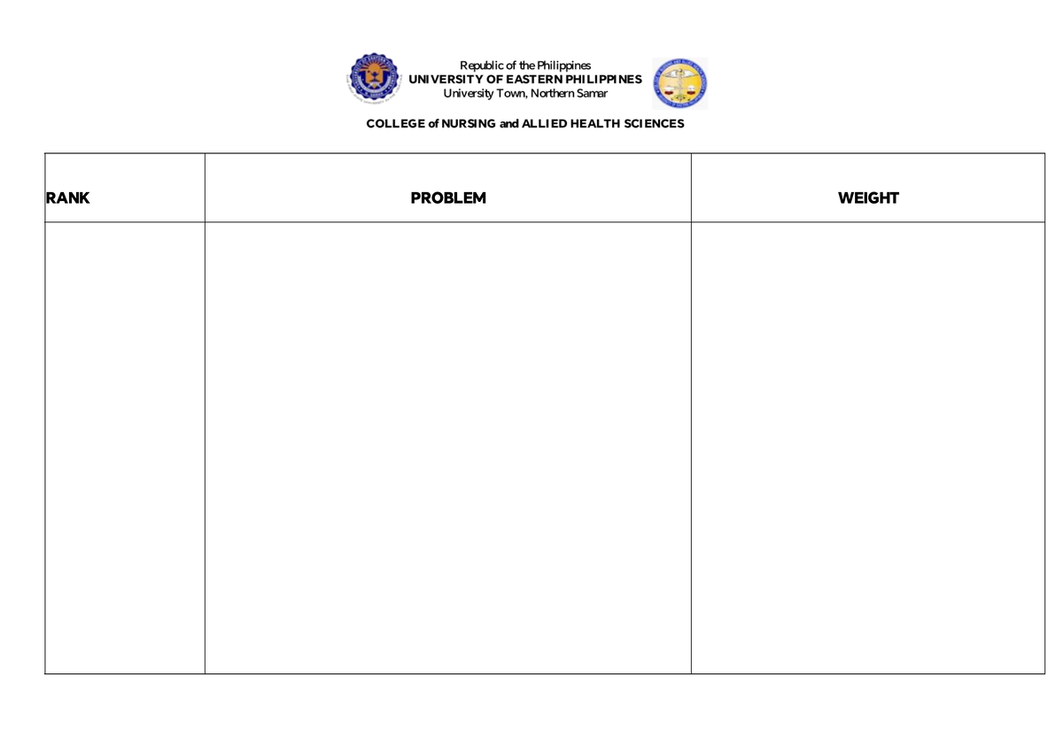 3 copies FHS-rank table format yen - Nursing 1 - Republic of the ...