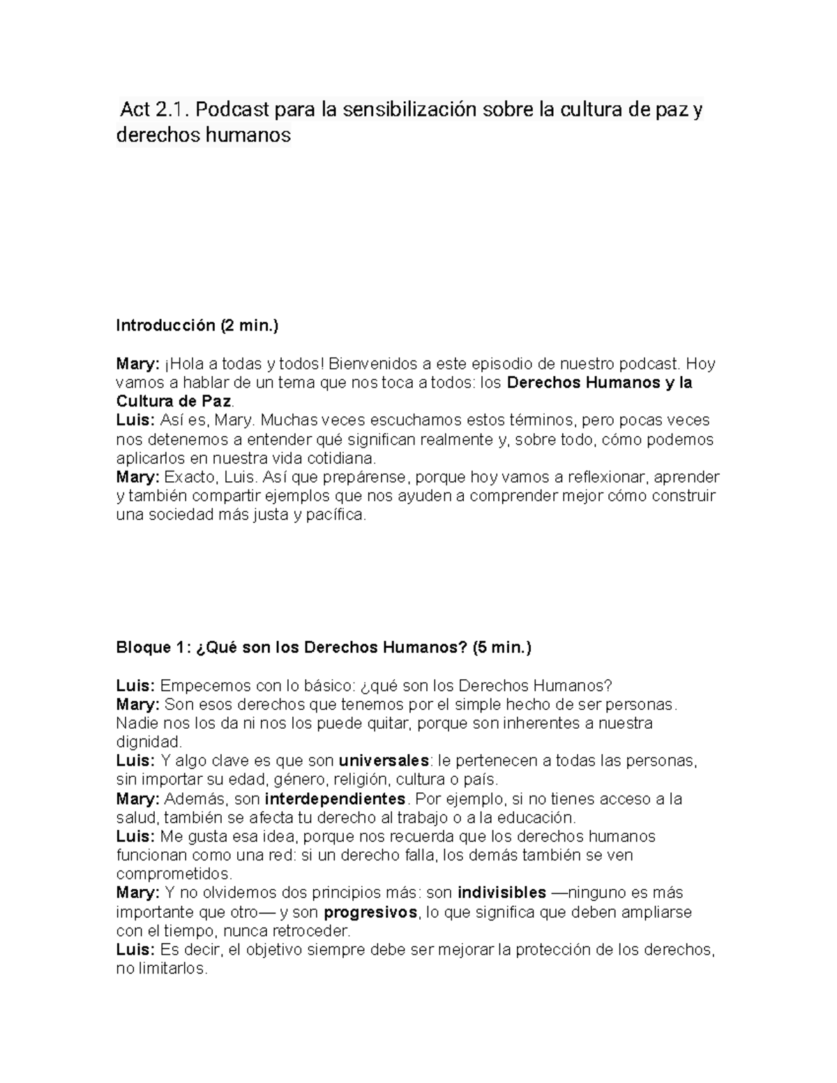 Podcast 1: Sensibilización sobre Derechos Humanos y Cultura de Paz ...