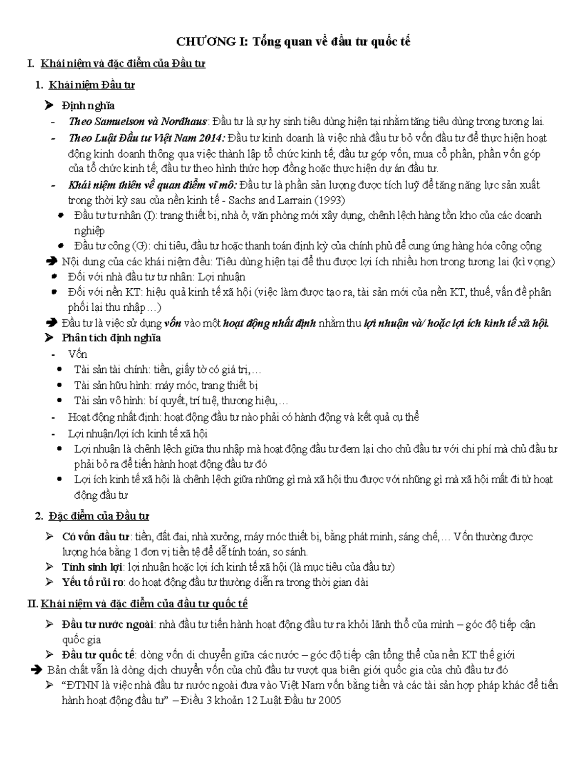 Đầu Tư Quốc Tế - DTU - Cô Hoàng Hương Giang - Chương 1 và 2 - Document Preview