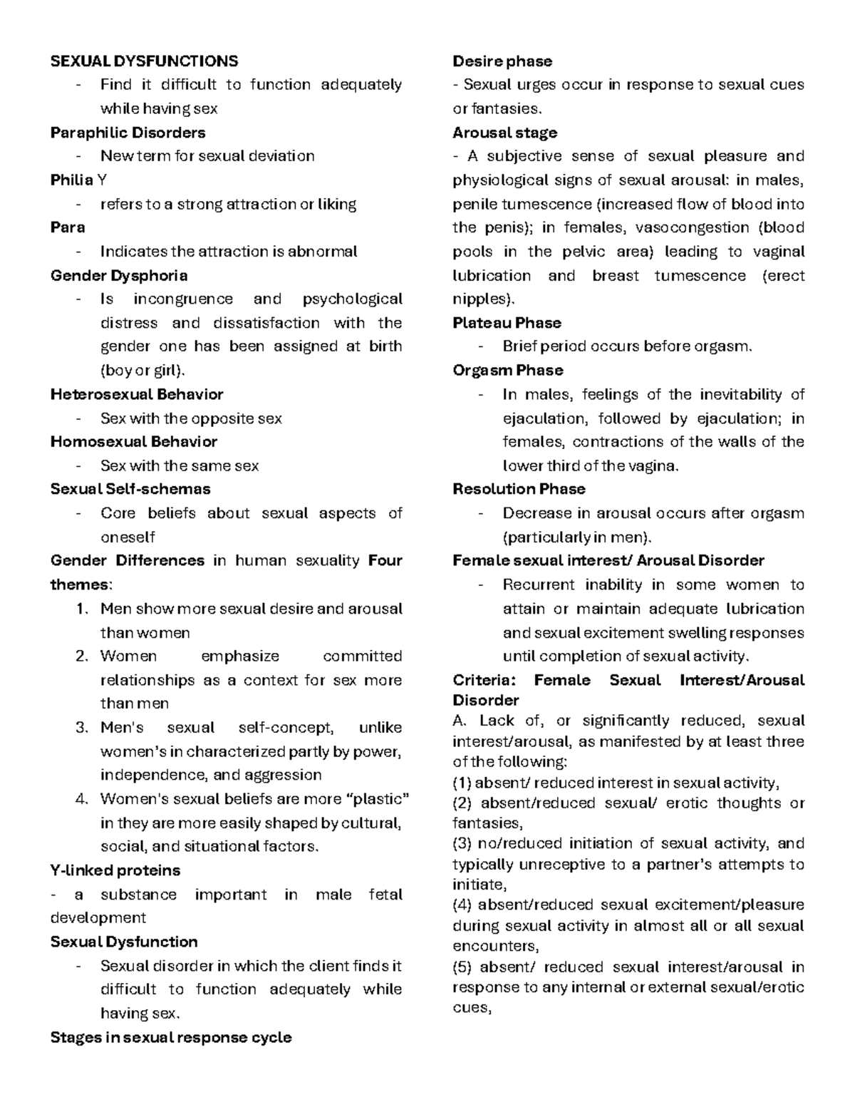 Sexual Dysfunctions and Disorders: An Overview of Key Concepts - Studocu