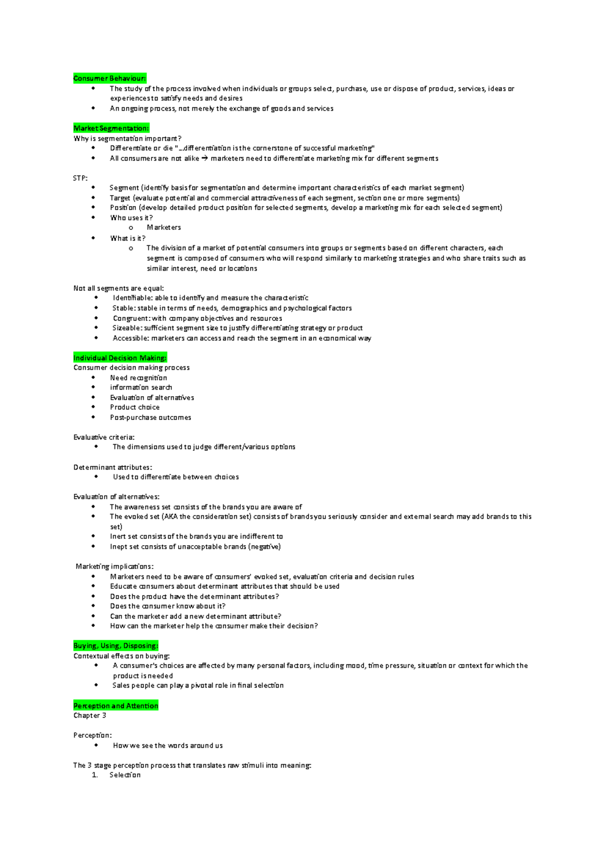 Consumer Behaviour Exam Cheat Sheet - Key Concepts & Theories - Studocu