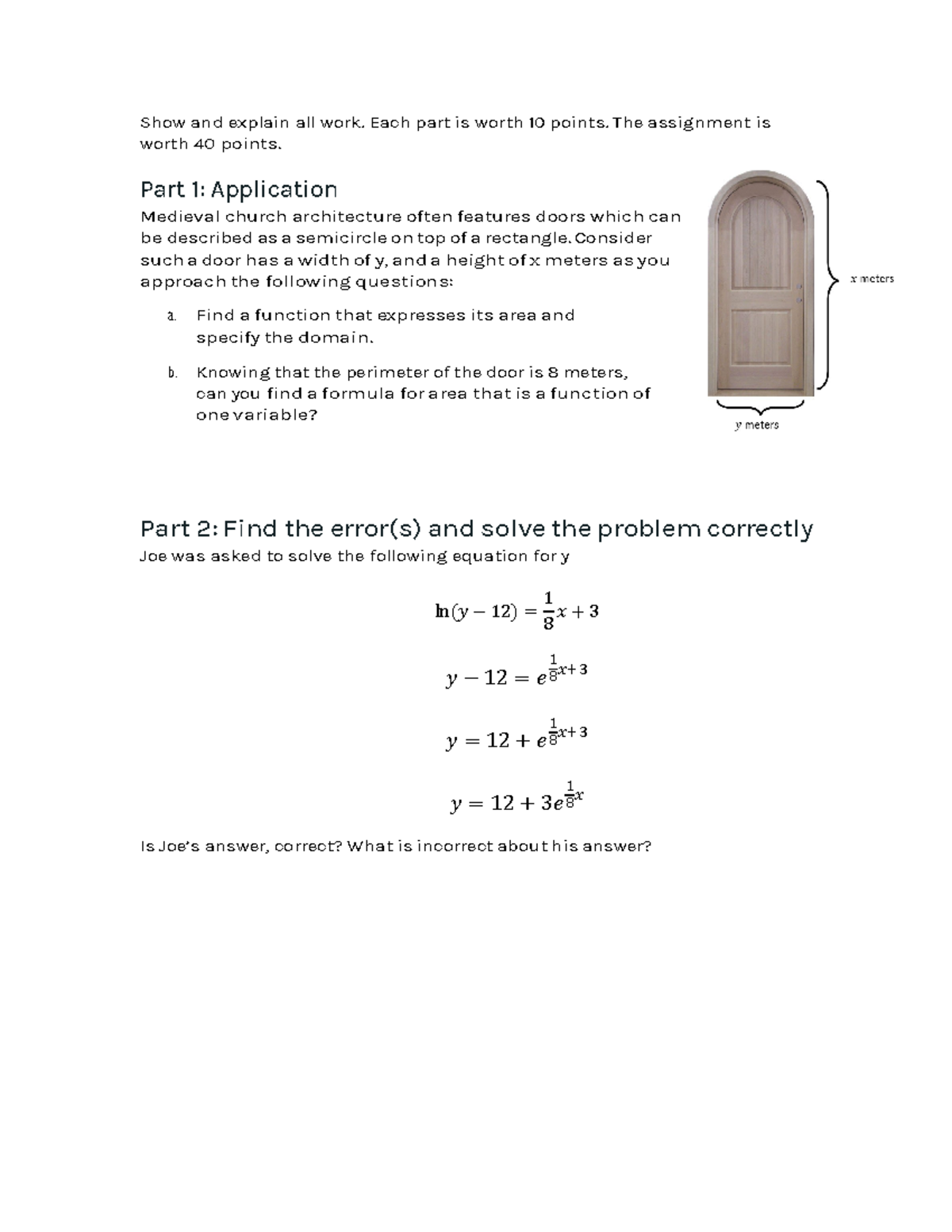 DBA1 - math assignment - Show and explain all work. Each part is worth ...