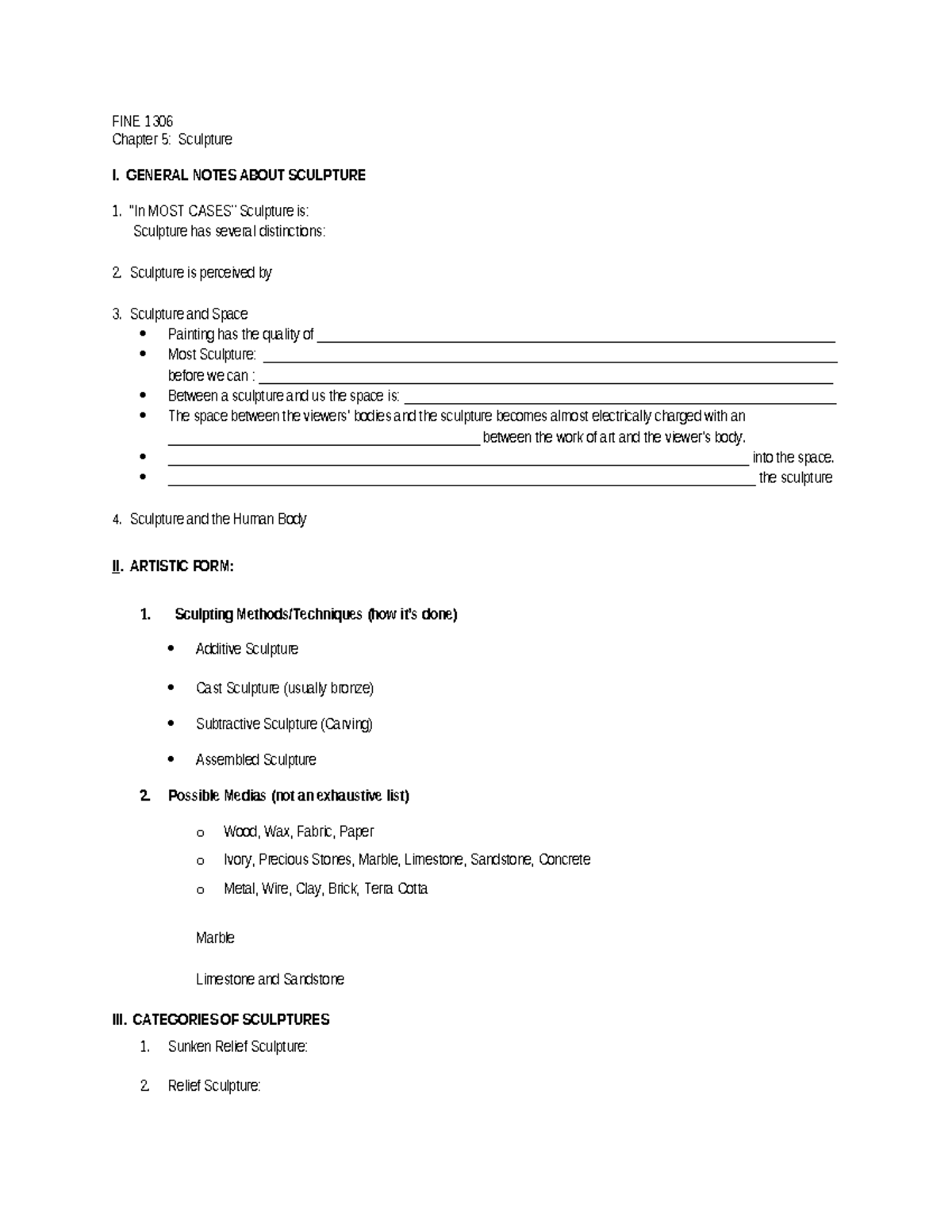 Sculpture Techniques and Categories: FINE 1306 Chapter 5 Notes - FINE ...