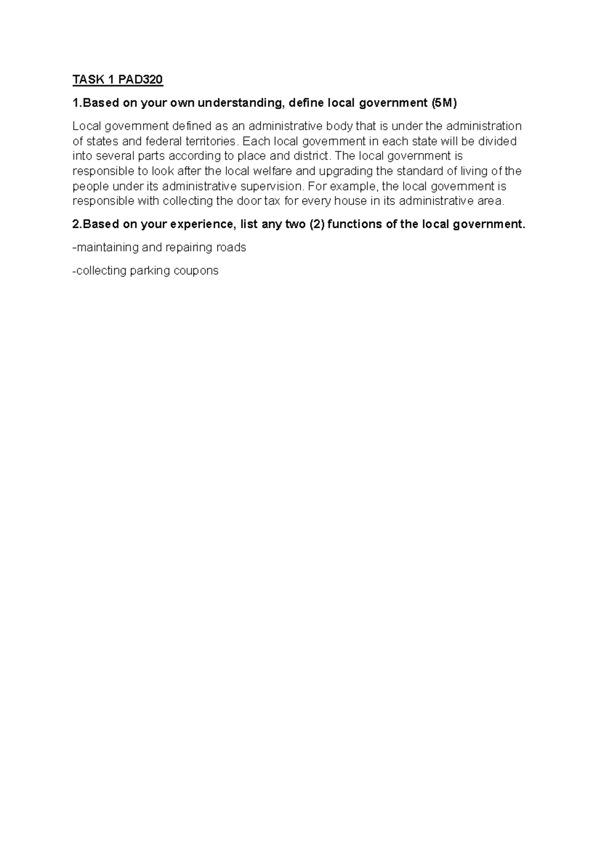 TASK 1 PAD320 - Understanding Local Government Functions and Definition ...