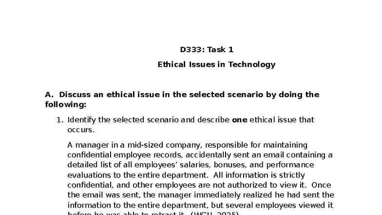 D333 Task 1: Ethical Issues in Technology and Data Privacy Concerns ...