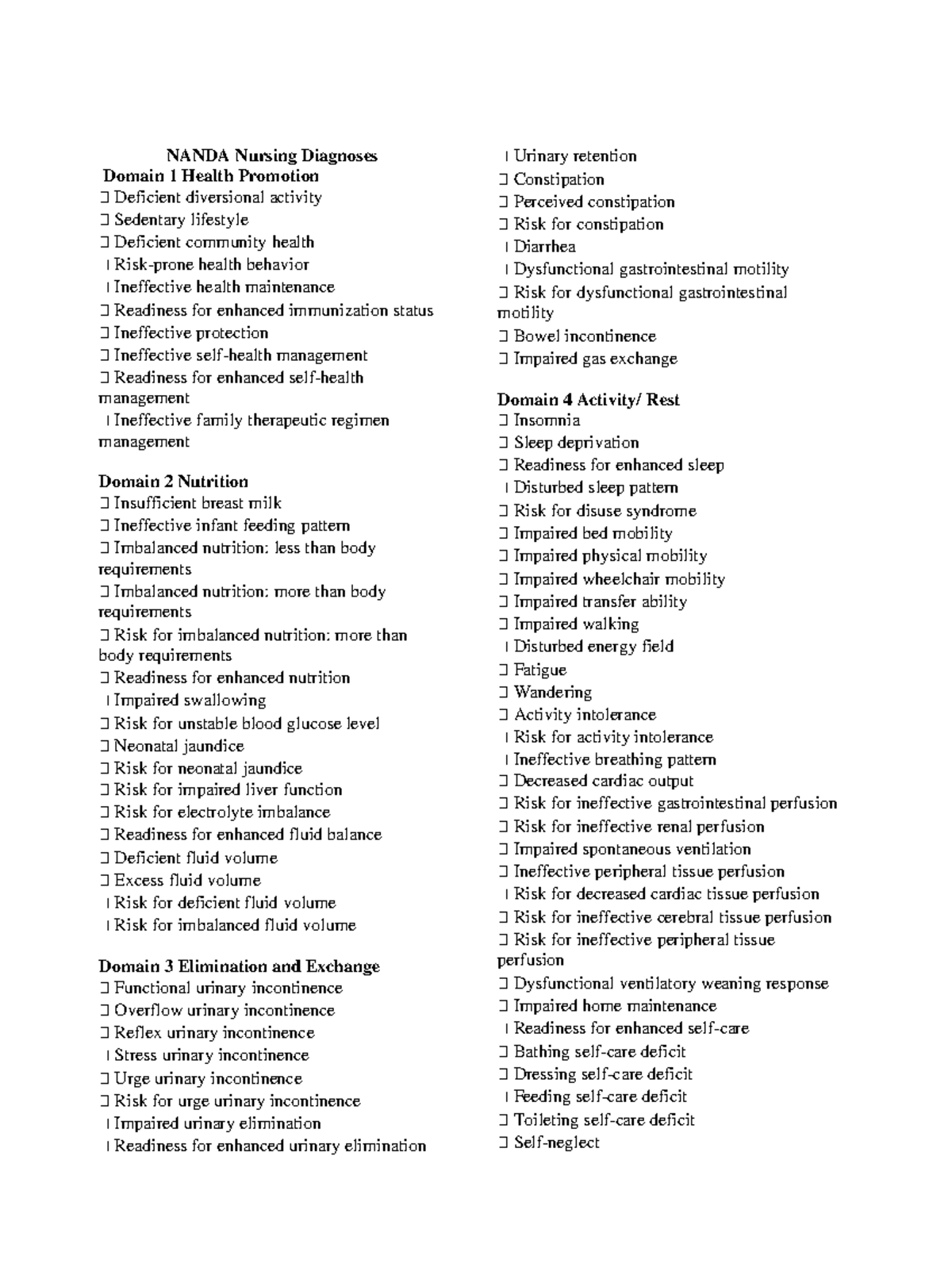 NANDA Nursing Diagnoses Overview - Health Promotion & More - Studocu