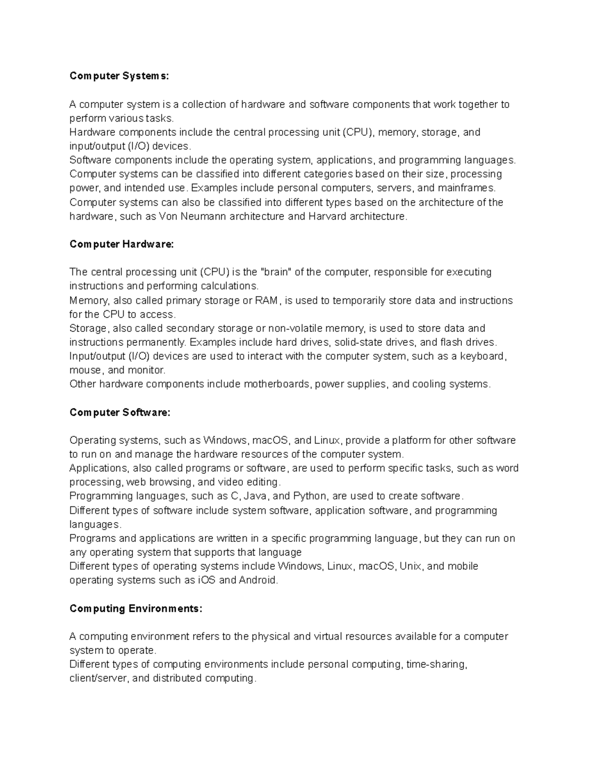 CS 159 Lecture Notes: Overview of Computer Systems & Environments - Studocu