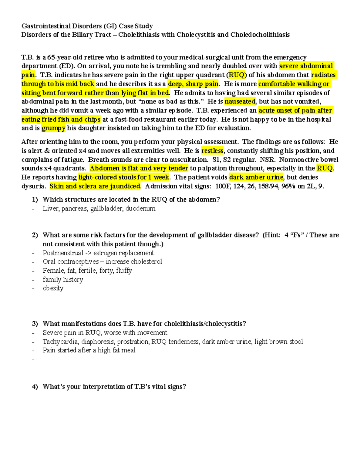 Gastrointestinal Disorders-Gallbladder Case Study Analysis (GI Case ...