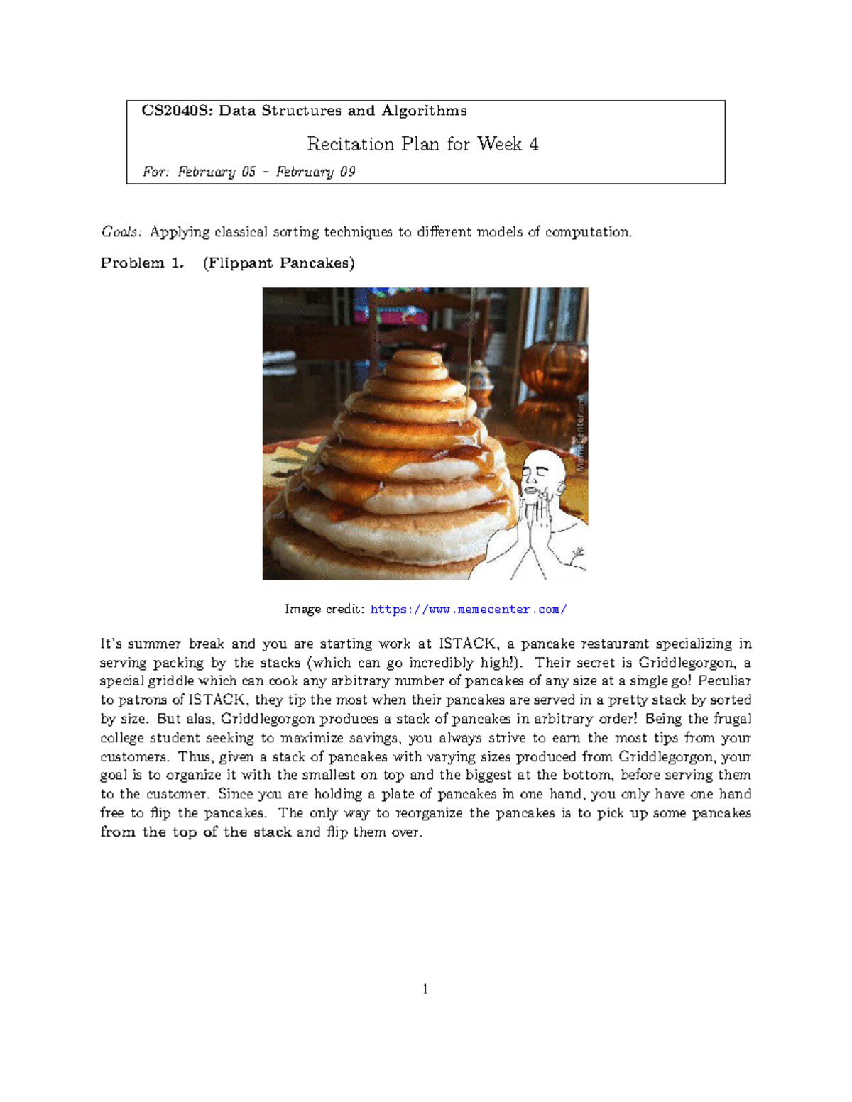 CS2040S: Recitation Plan for Week 4 - Pancake Sorting Techniques - Studocu