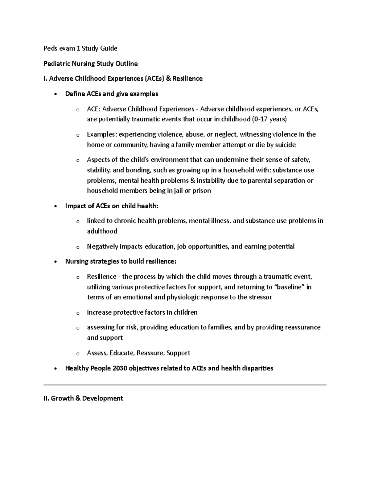 PEDS 101: Exam 1 Study Guide on Pediatric Nursing and Development - Studocu