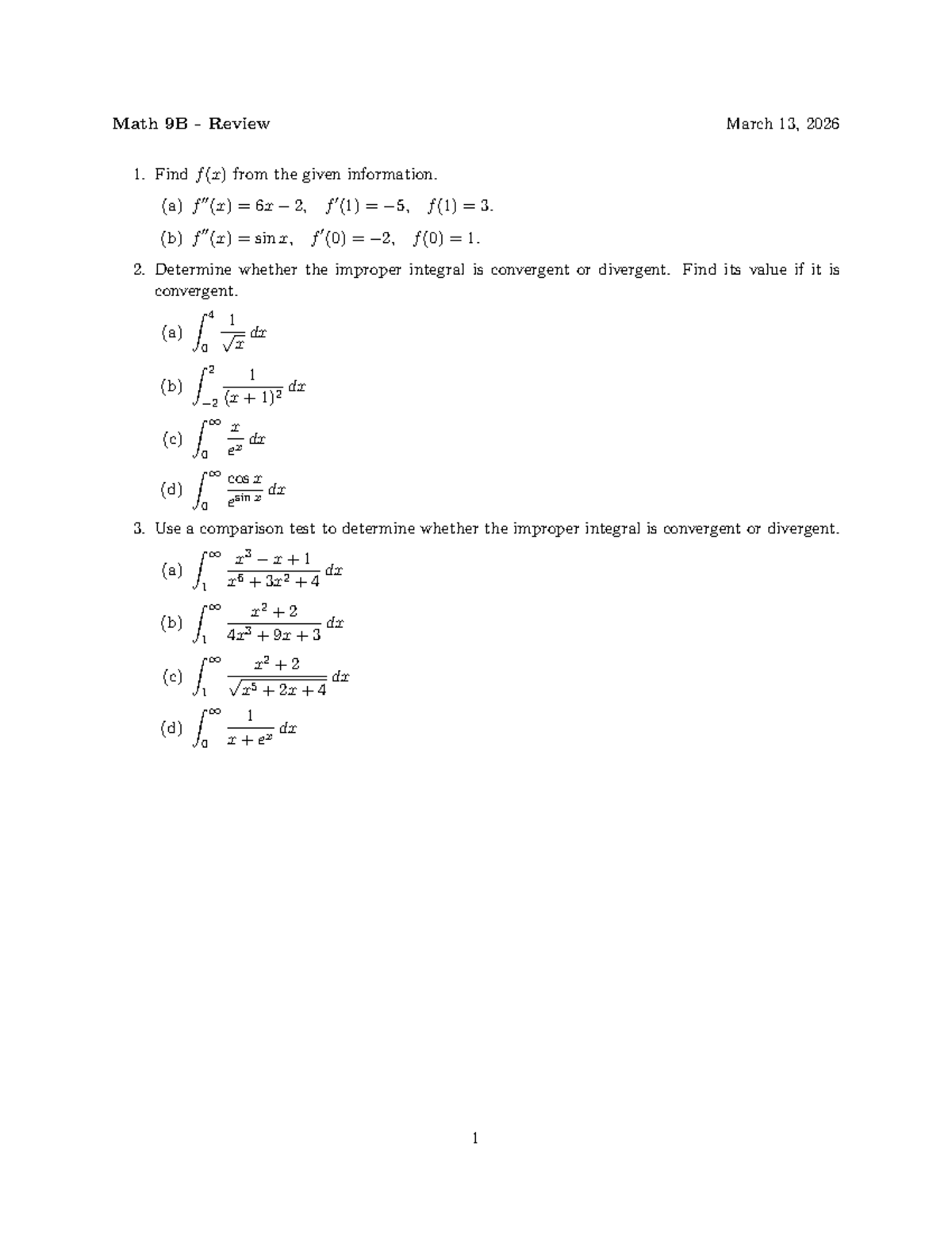 Math 9B Final Exam Review - Calculus Concepts and Integrals - Studocu