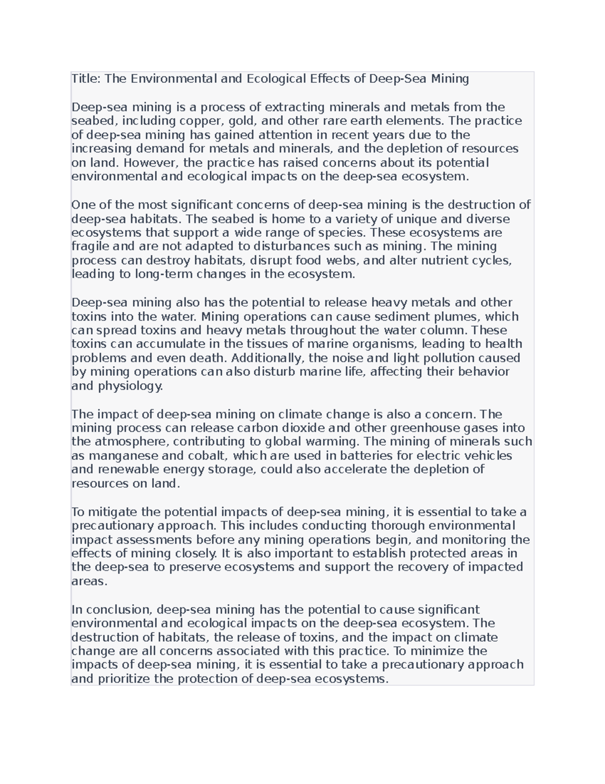 The Environmental and Ecological Effects of Deep-Sea Mining - The ...