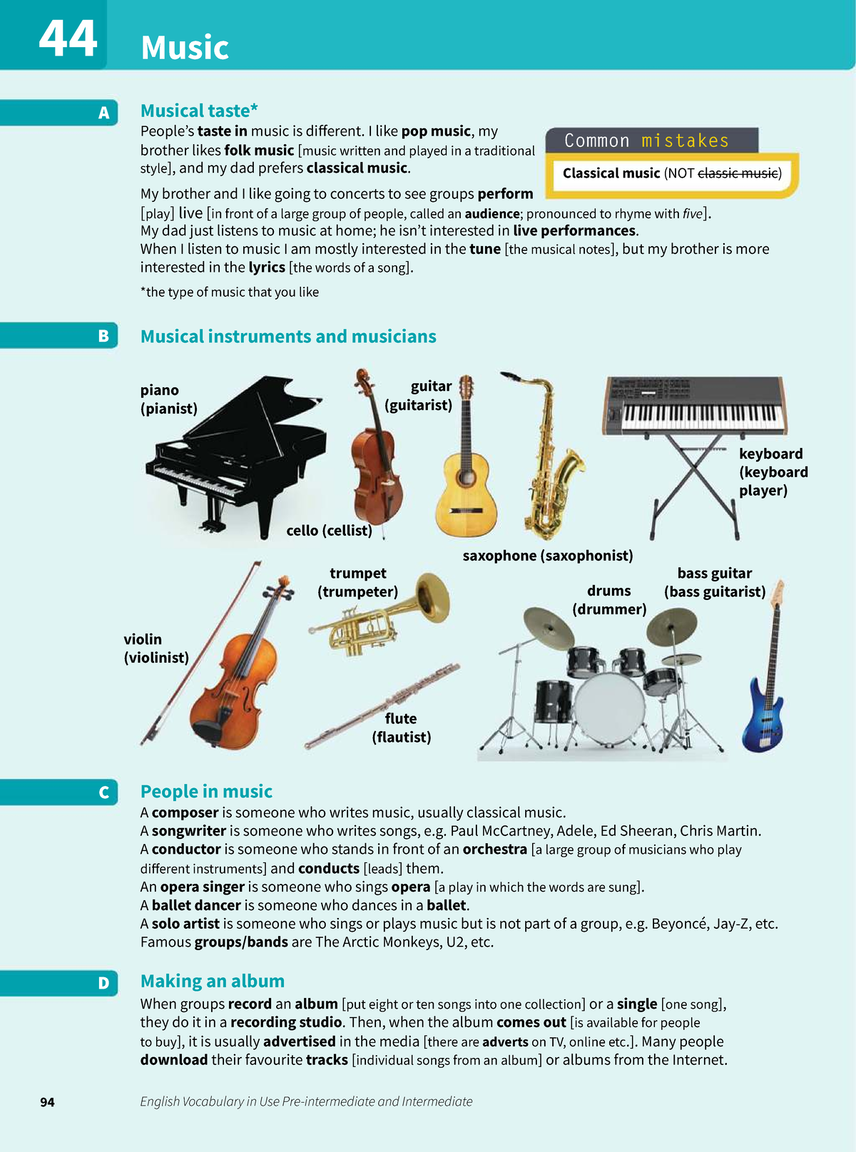 English Vocabulary in Use: Music and Musical Tastes (Pre-Int & Int ...