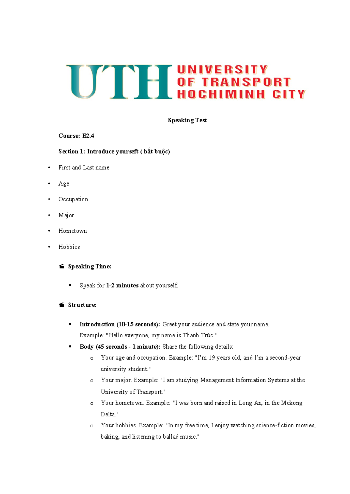 B2 Speaking Test Guidelines & Topics - Studocu