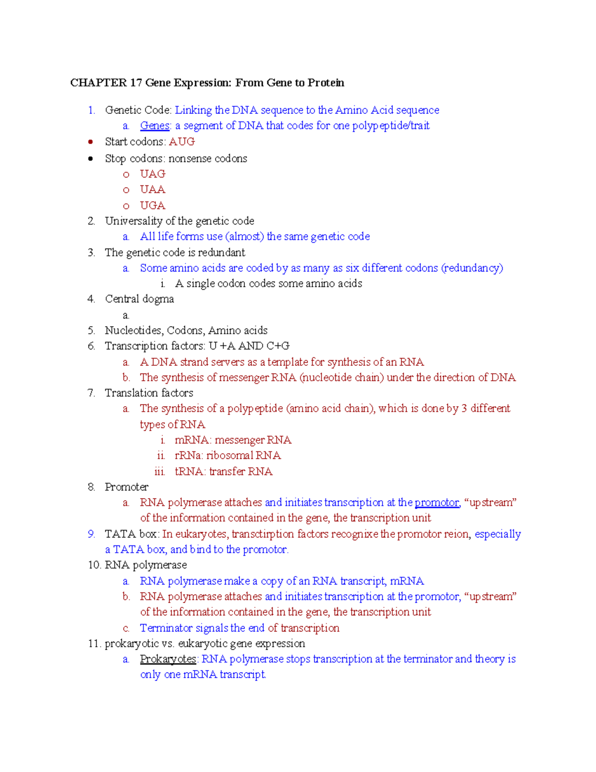 Chapter 17 & 18: Gene Expression and Regulation - Studocu