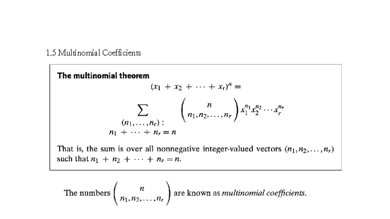 MA2116 Questions - 1 Multinomial Coefficients Example 5d In the first ...