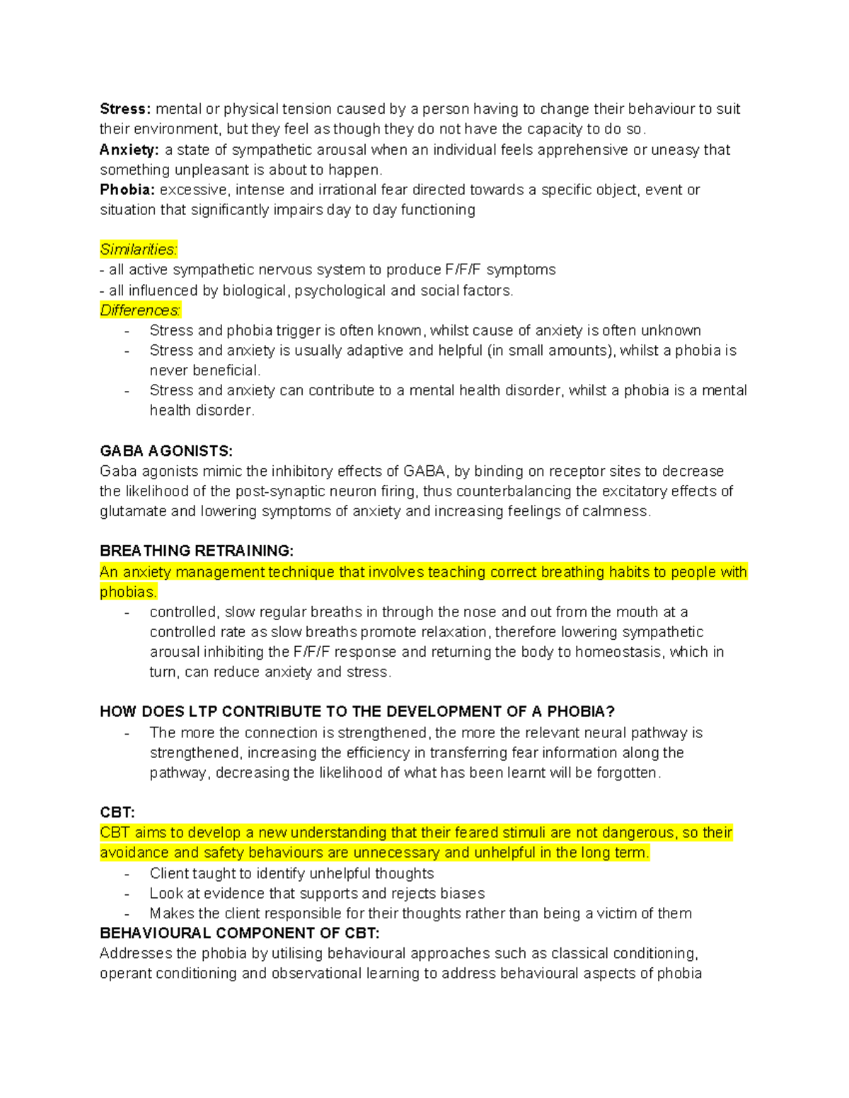 Psych Exam Revision: Understanding Stress, Anxiety, and Phobias - Studocu