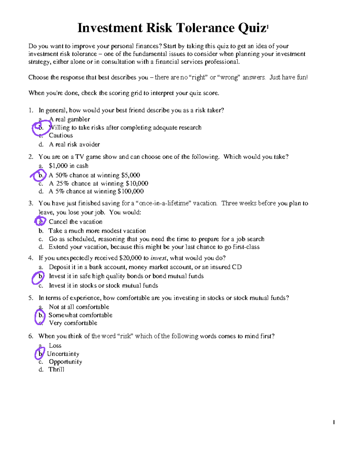 Investment risk tolerance quiz 1: Assess your financial strategy - Studocu