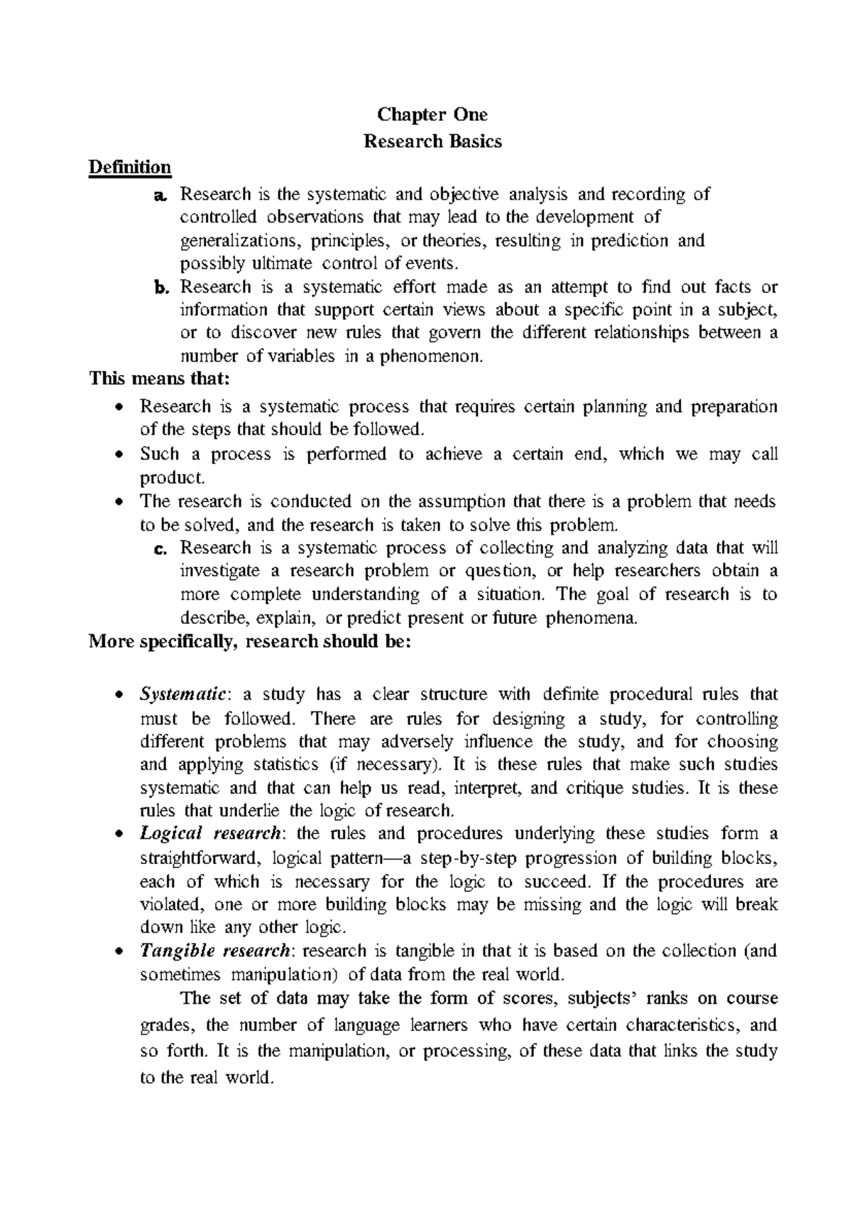 Chapter 1: Basic Research - Chapter One Research Basics Definition a ...