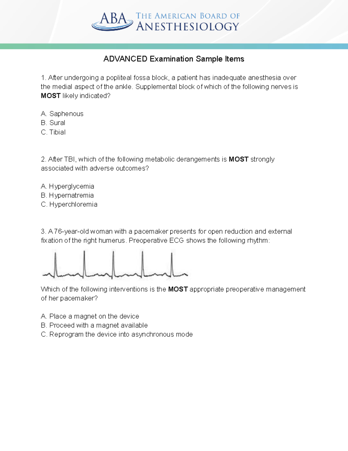 ADVANCED Anesthesia Quiz: Sample Exam Questions - Studocu