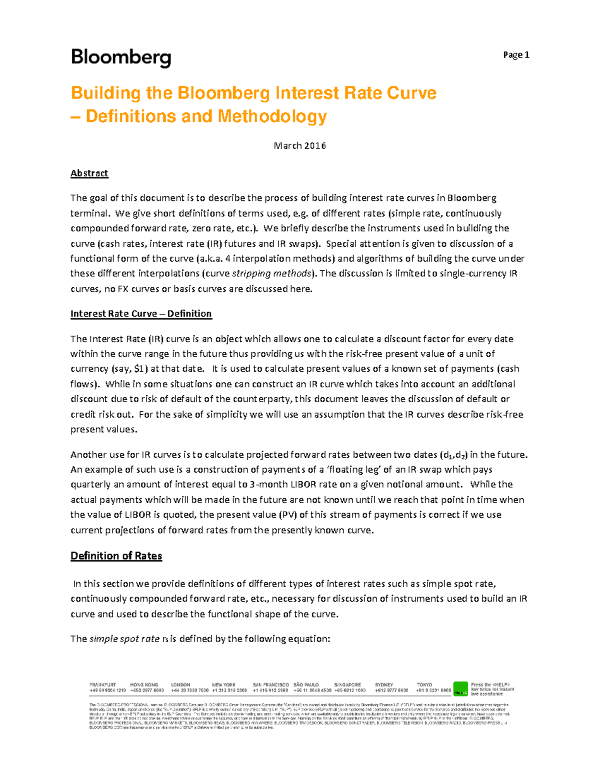 Building Interest Rate Curves Using Bloomberg Methodologies (FIN 308 ...