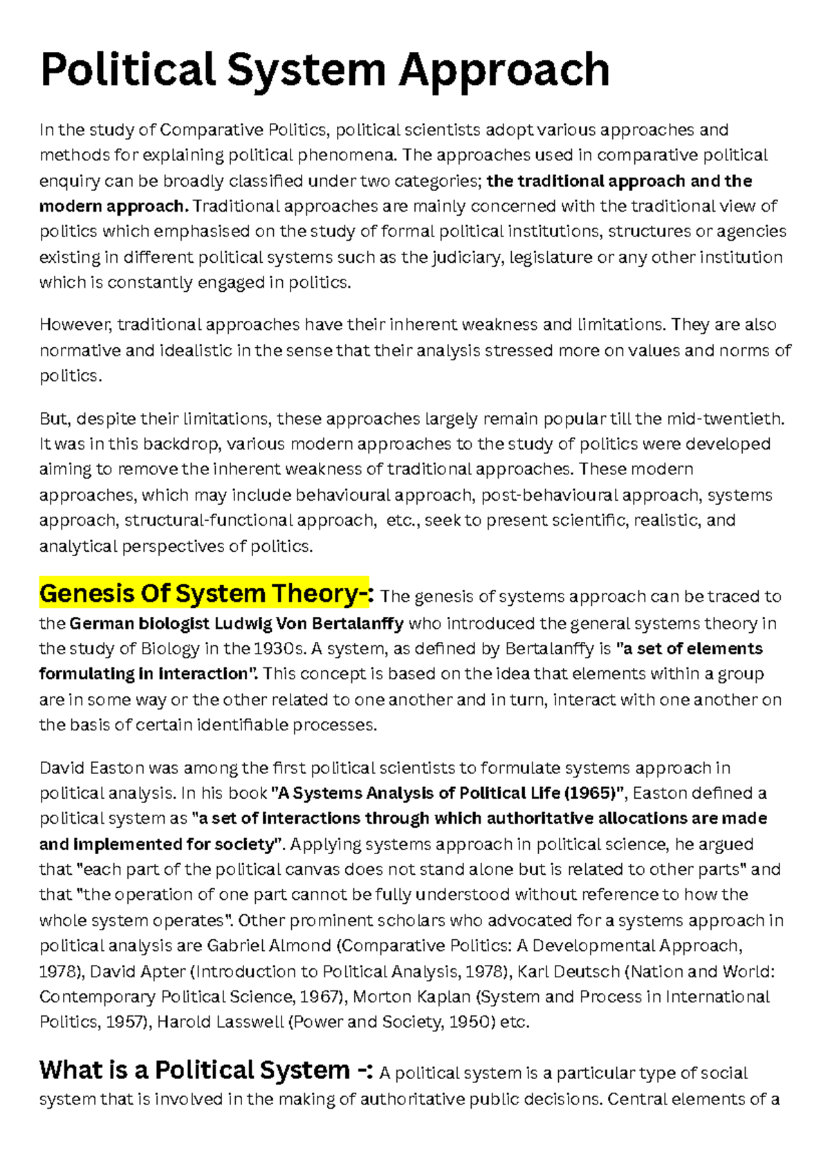 Political System Approach in Comparative Politics (20250507) - Studocu