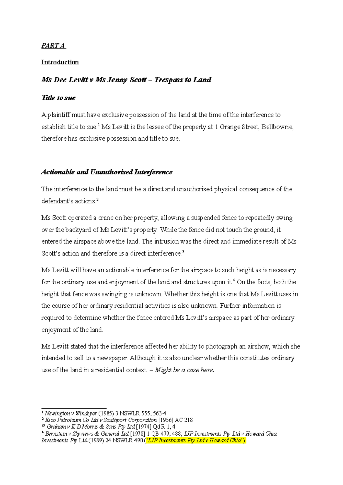 Torts A1: Trespass to Land Case Study - Levitt v Scott Analysis - Studocu