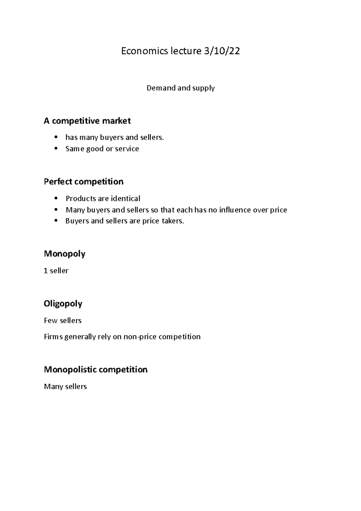 ECO 101 Lecture Notes: Demand, Supply, and Market Structures - Studocu