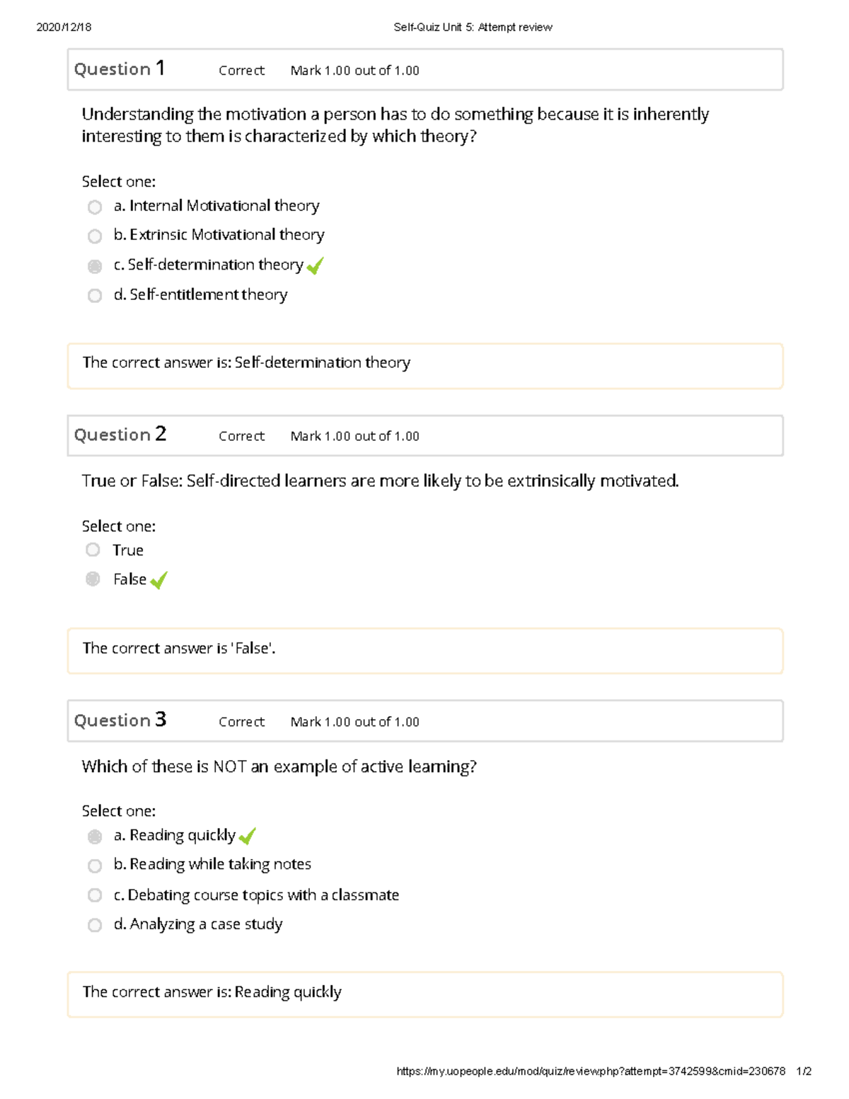 Self-Quiz Unit 5 Attempt review 5 - 2020/ 12/ 18 Self-Quiz Unit 5 ...