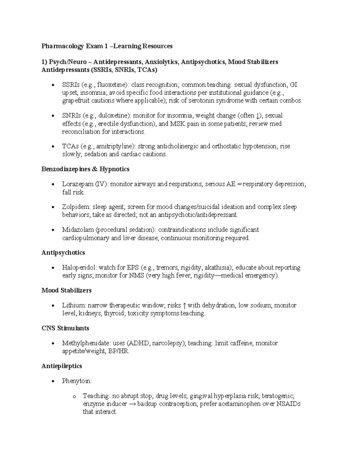 Pharmacology Exam 1 Study Resources: Key Medications & Concepts - Studocu