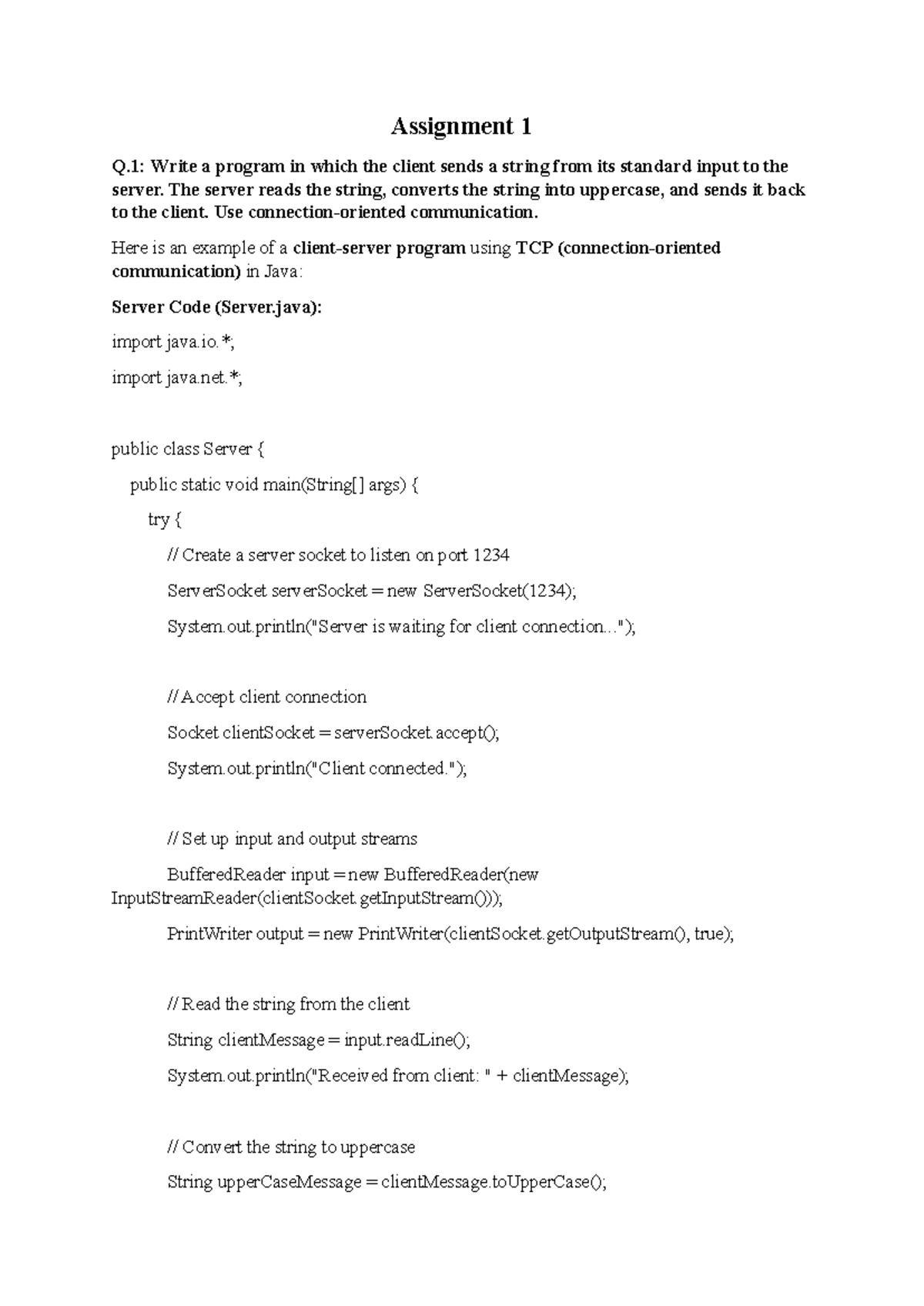 AJP Assignment - Client-Server Communication in Java Programming - Studocu