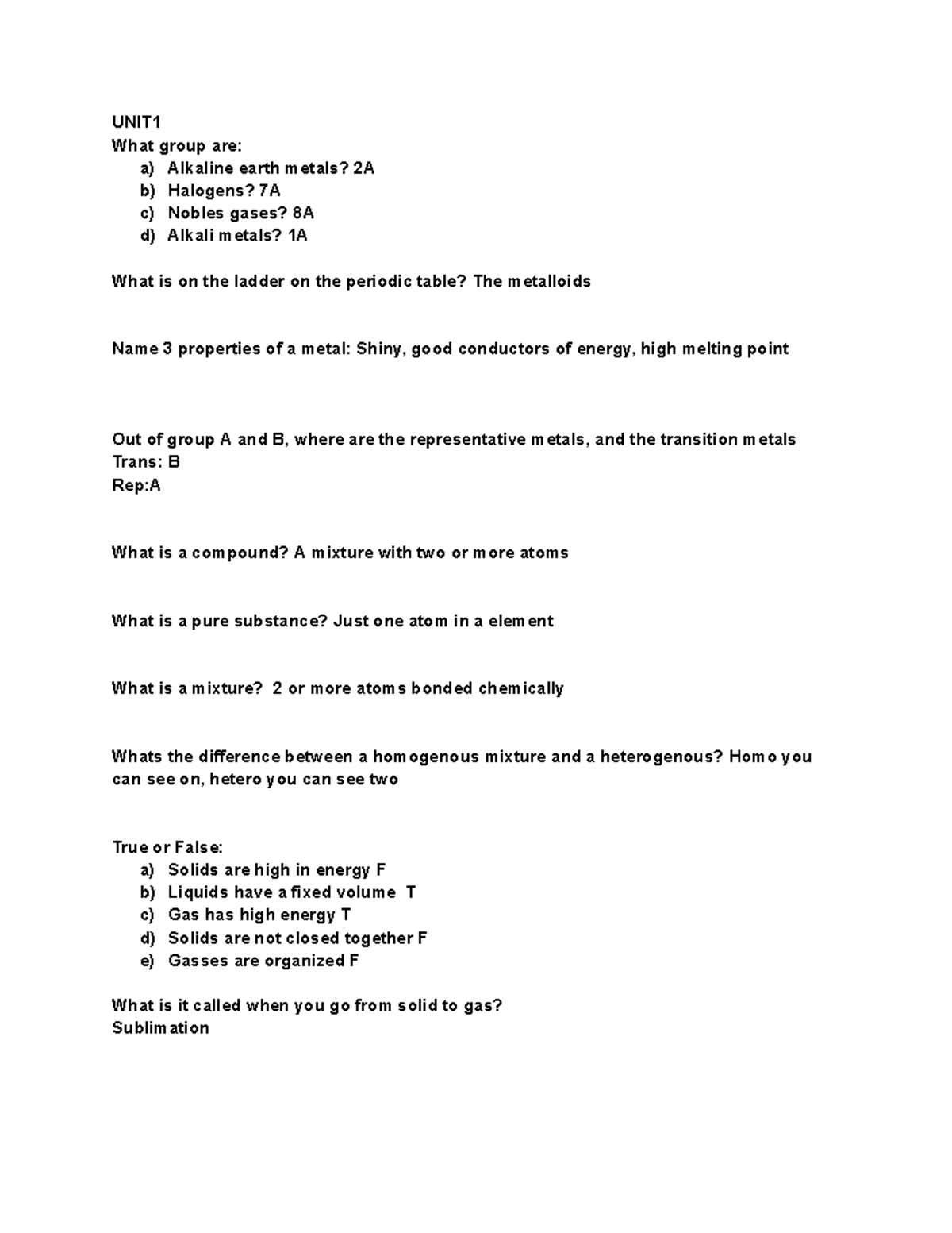 Chem 101 - Test 1 Practice Questions and Concepts Review - Studocu