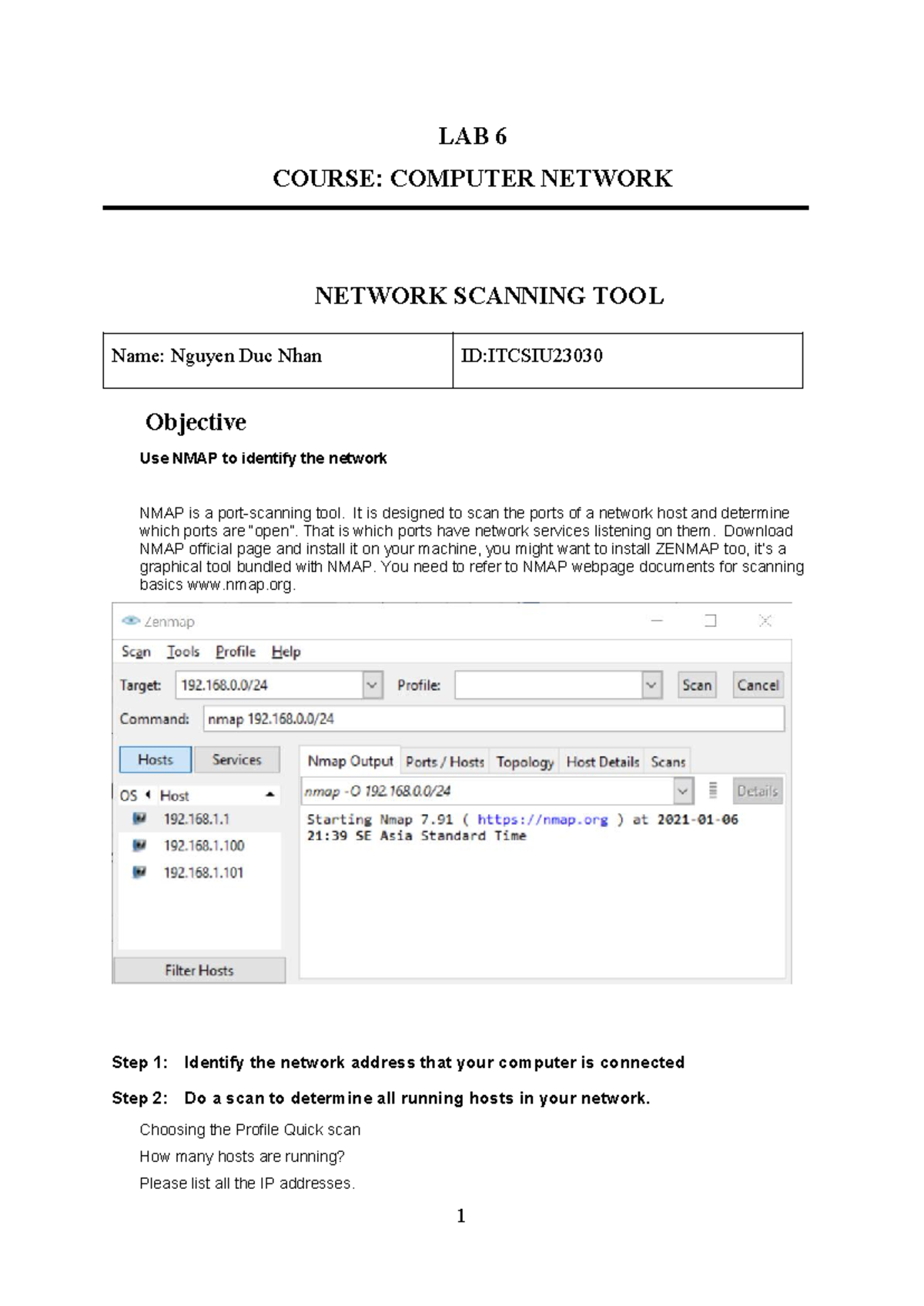 Lab 6: NMAP Network Scanning Tool - Computer Networks Course - Studocu