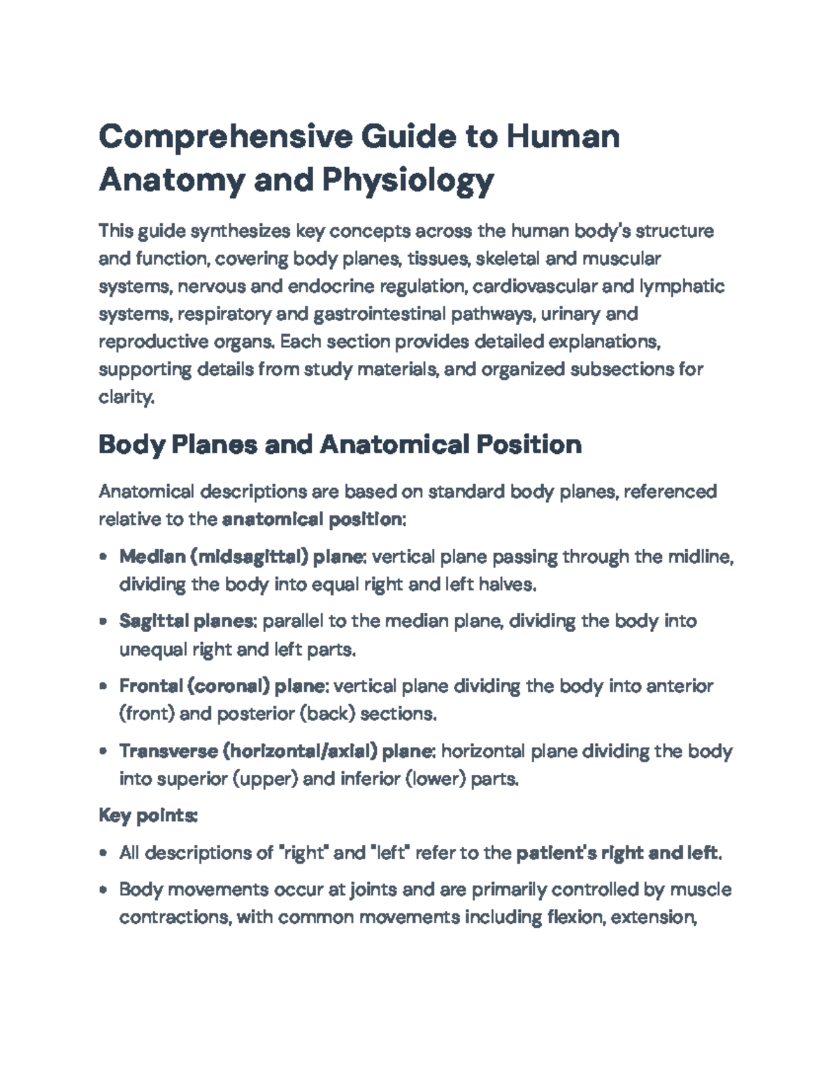 Comprehensive Study Notes for Human Anatomy & Physiology (ANAT 101 ...