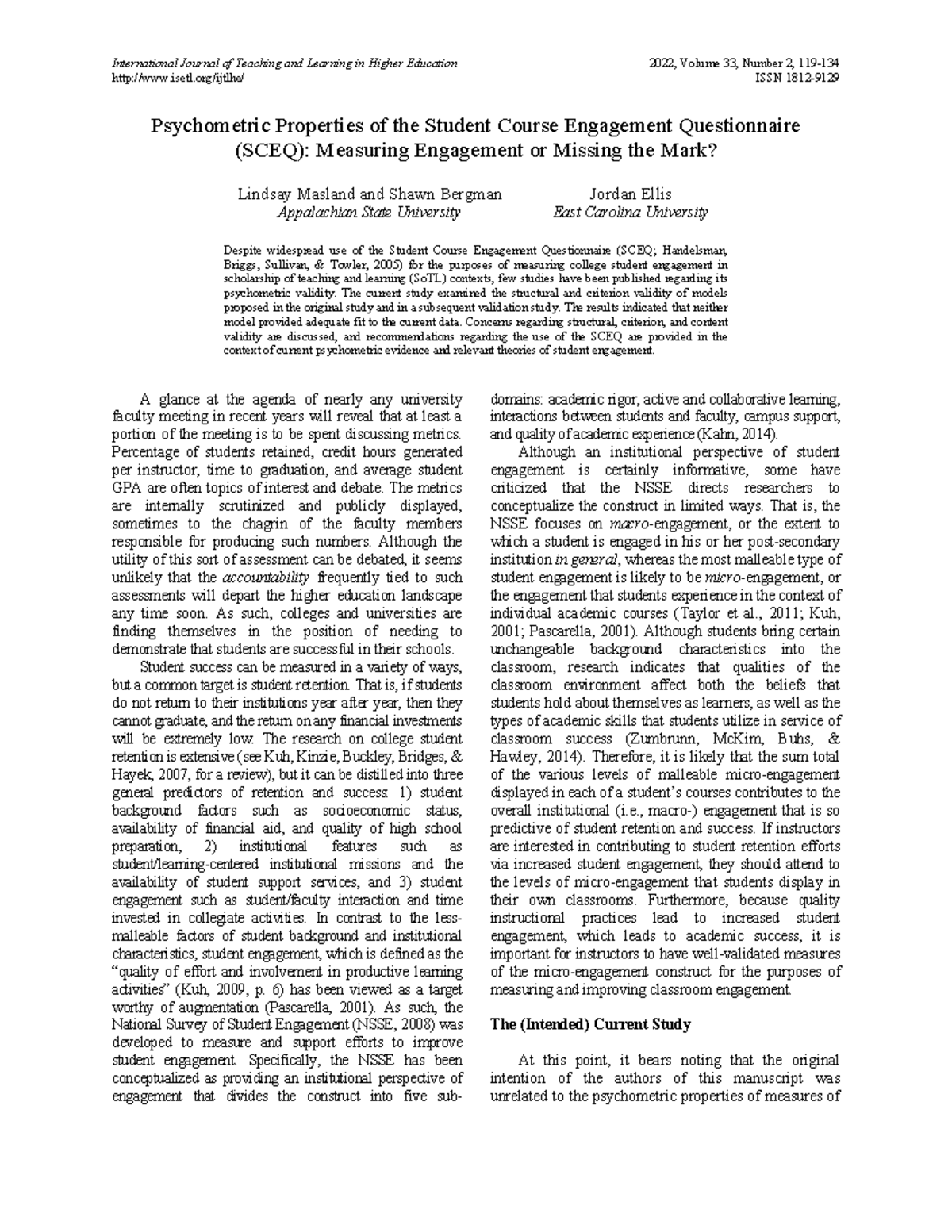 Psychometric Analysis of SCEQ: Insights for Higher Ed Engagement - Studocu