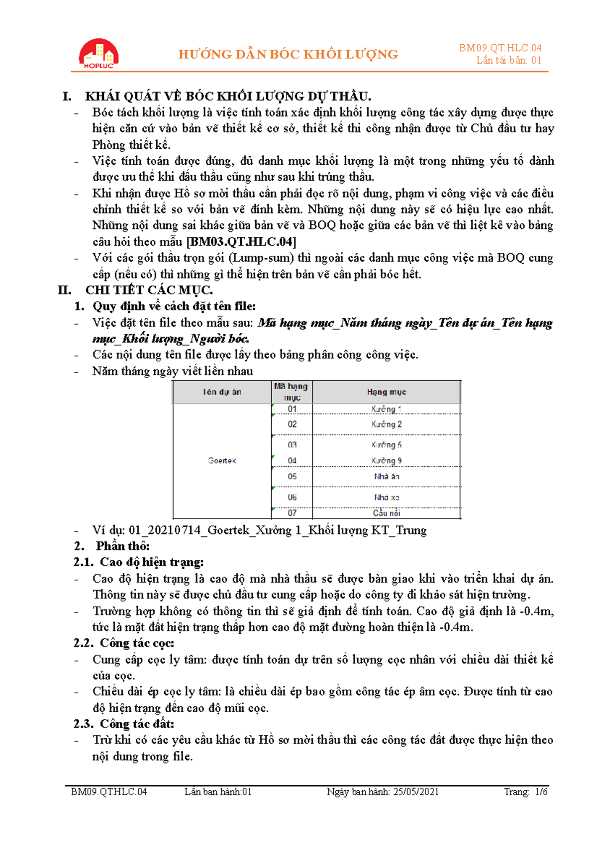 BM09.QT.HLC.04 - Mot so noi dung boc khoi luong - HƯỚNG DẪN BÓC KHỐI ...