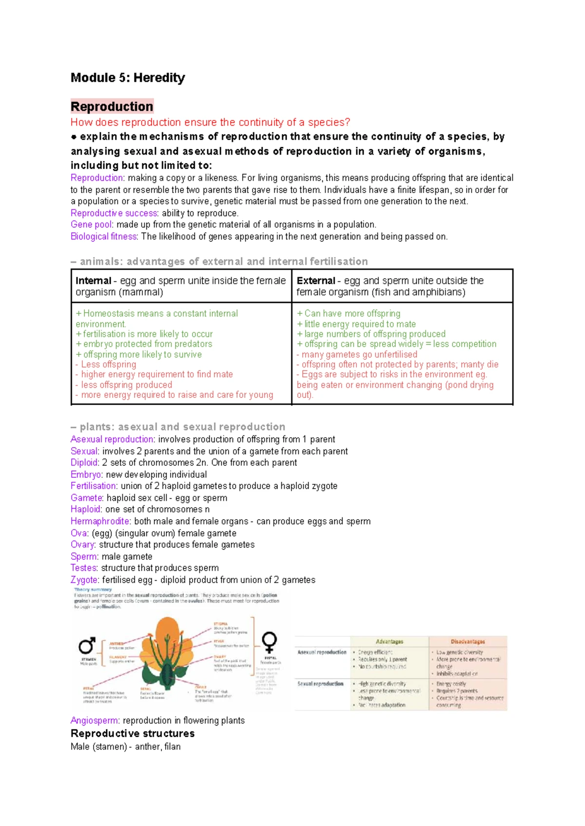 Module 5 & 6 Summary: Heredity, Reproduction, and Genetic Change Notes ...