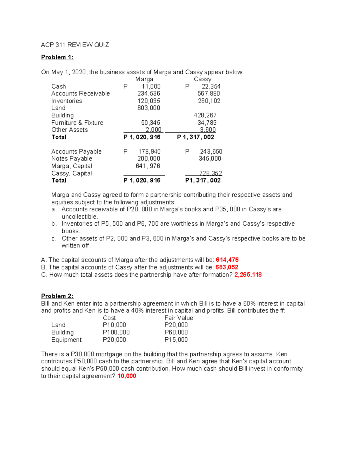 ACP 311 Final Exam Review Quiz: Partnership Accounting Principles - Studocu