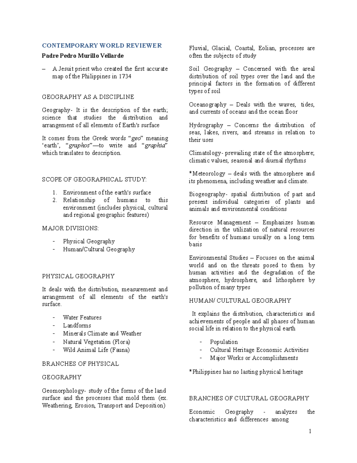 Contemporary World Geography Notes: Key Concepts & Insights - Studocu
