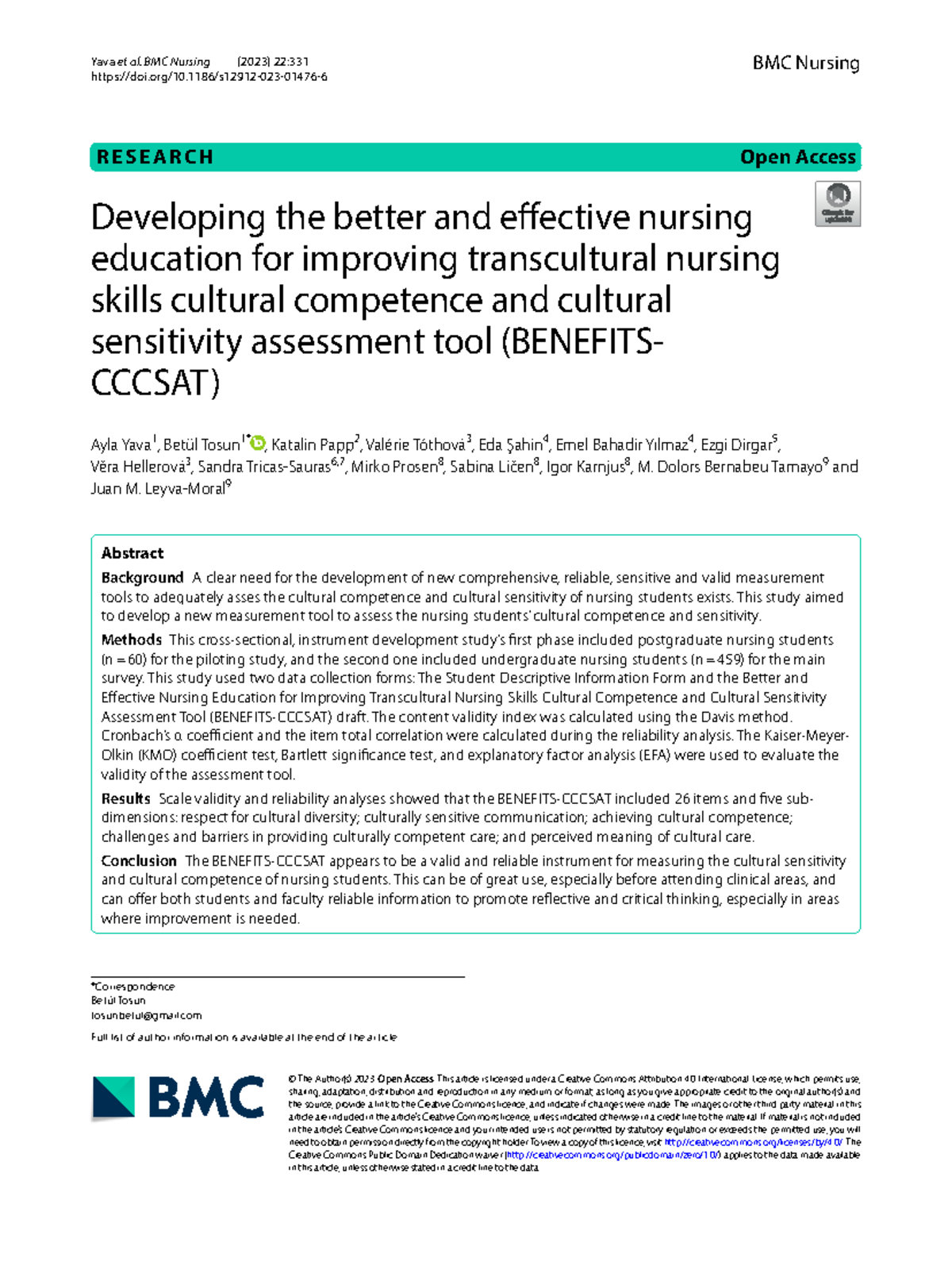 Developing a Cultural Competence Assessment Tool for Nursing Students (S12912 - Studocu