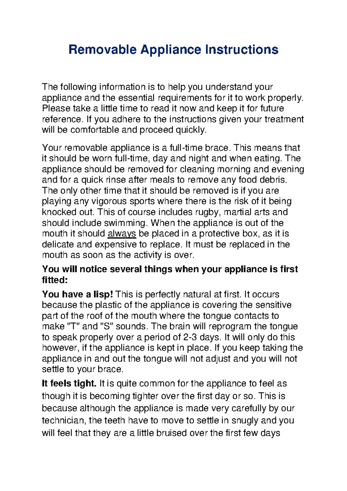 15. Removable Appliance Instructions (Article) Author Only Orthodontics ...