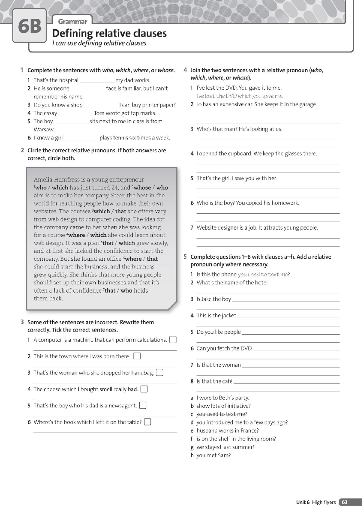 B1.2 Unit 6 E-Learn Grammar Practice: Defining Relative Clauses - Studocu