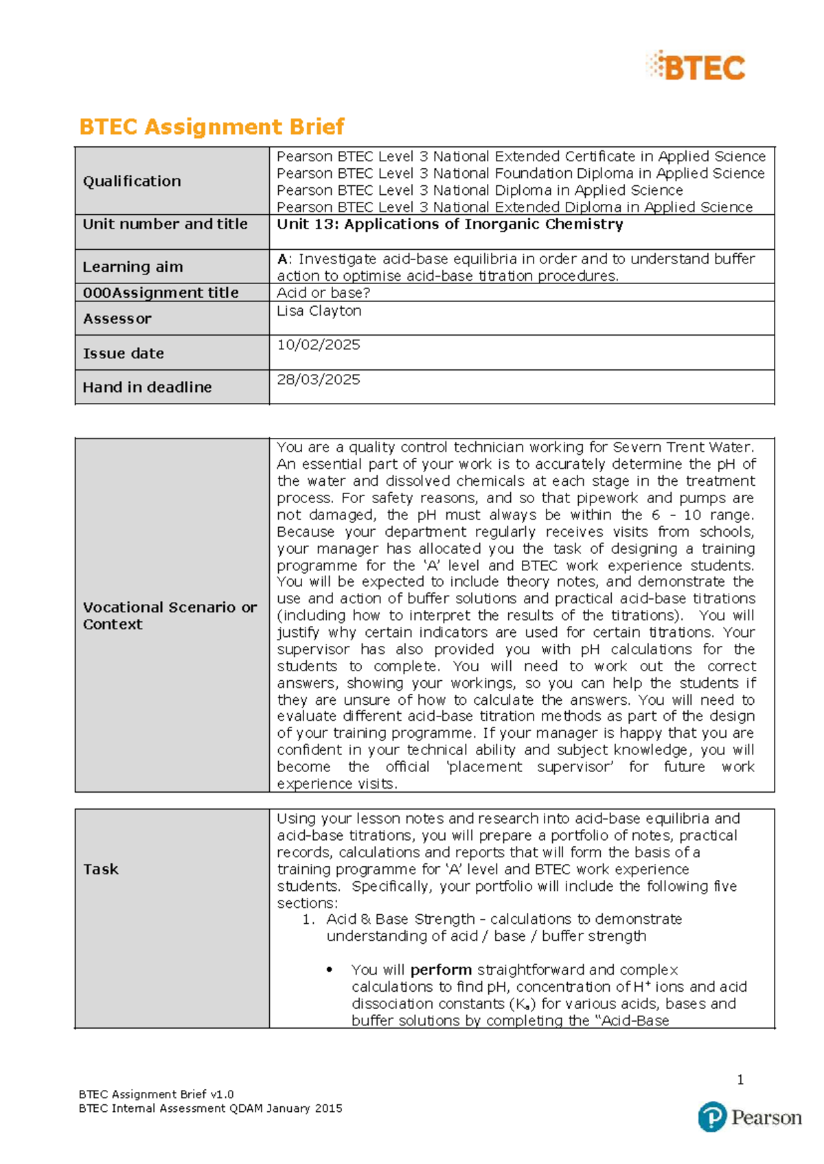 Unit 13 A: BTEC Assignment Brief on Inorganic Chemistry Applications ...