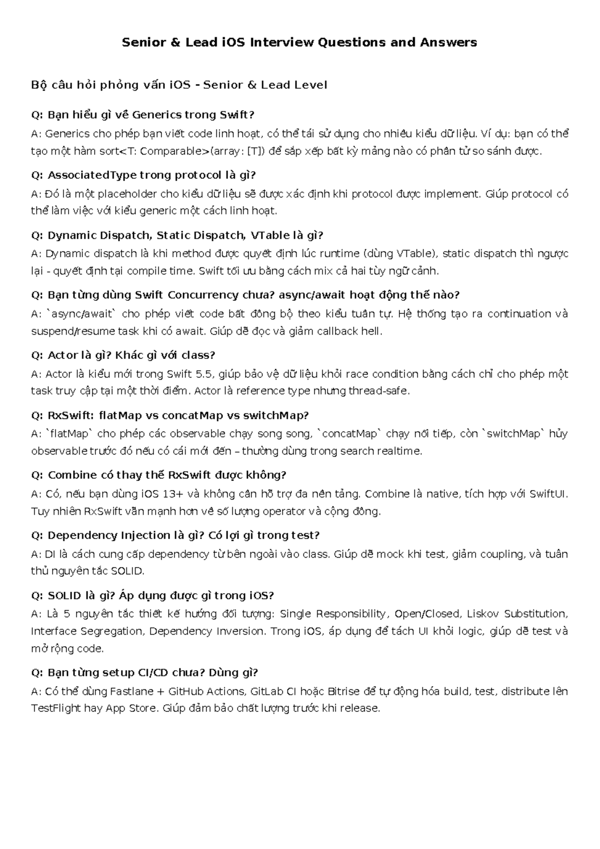 IOS Senior Lead Interview Questions & Answers Guide - Studocu
