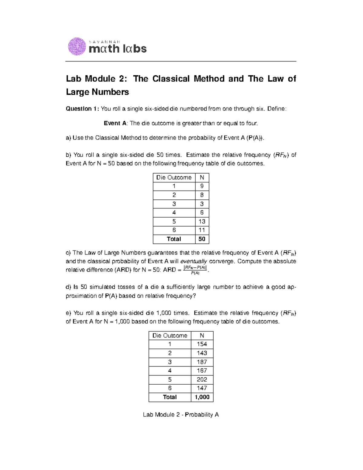 Lab 2 - Classical Method & Law of Large Numbers Worksheet - Studocu