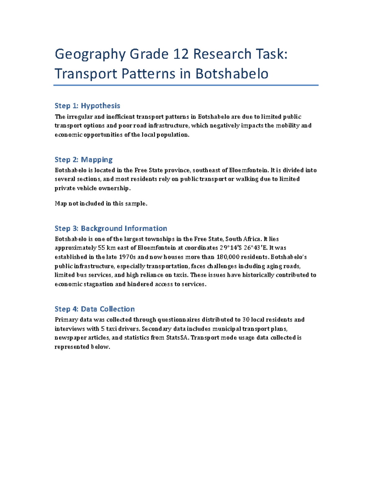 Geography Grade 12 Research Task: Transport Patterns in Botshabelo ...