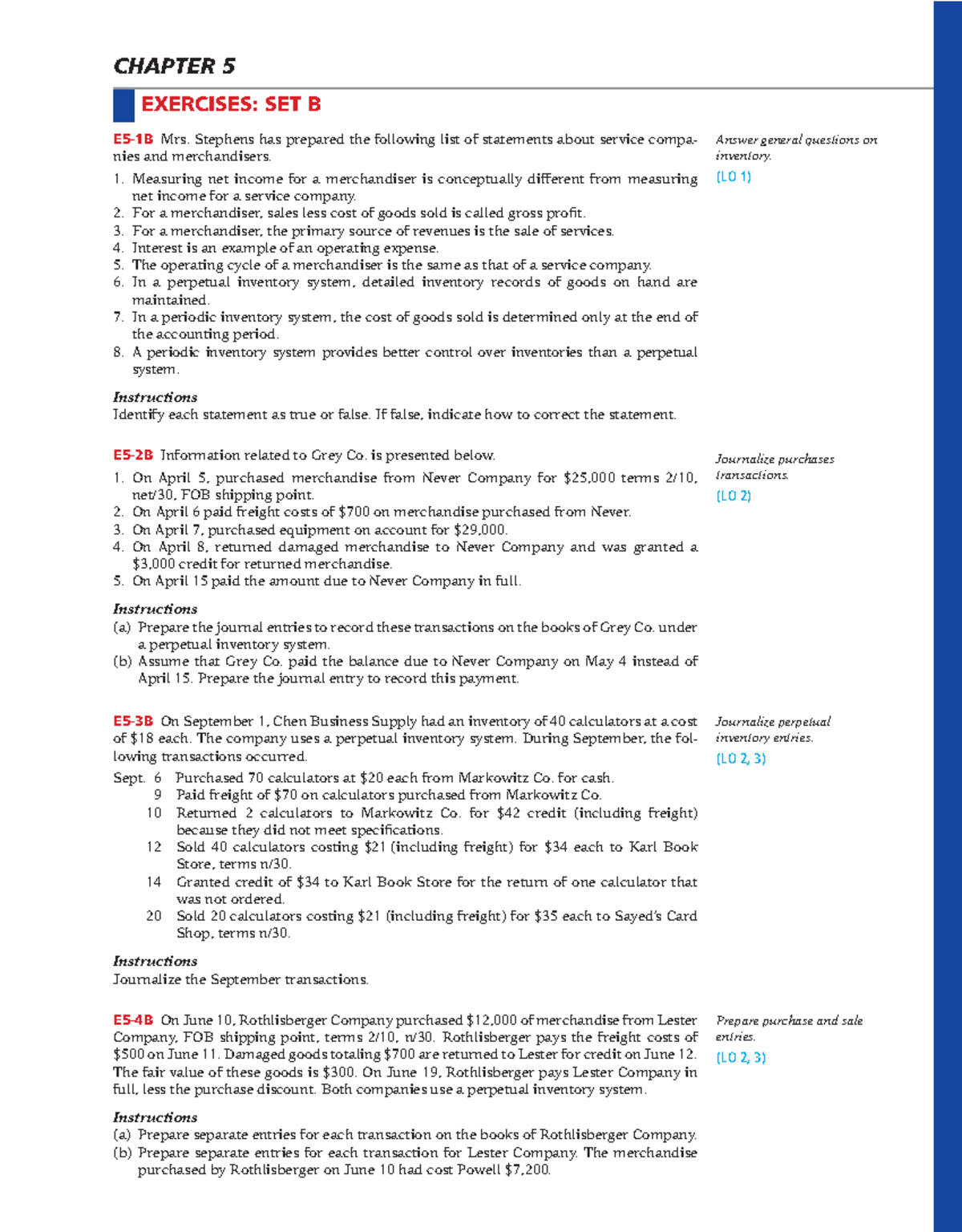 CHAPTER 5 EXERCISES: SET B - Inventory and Merchandising Operations ...