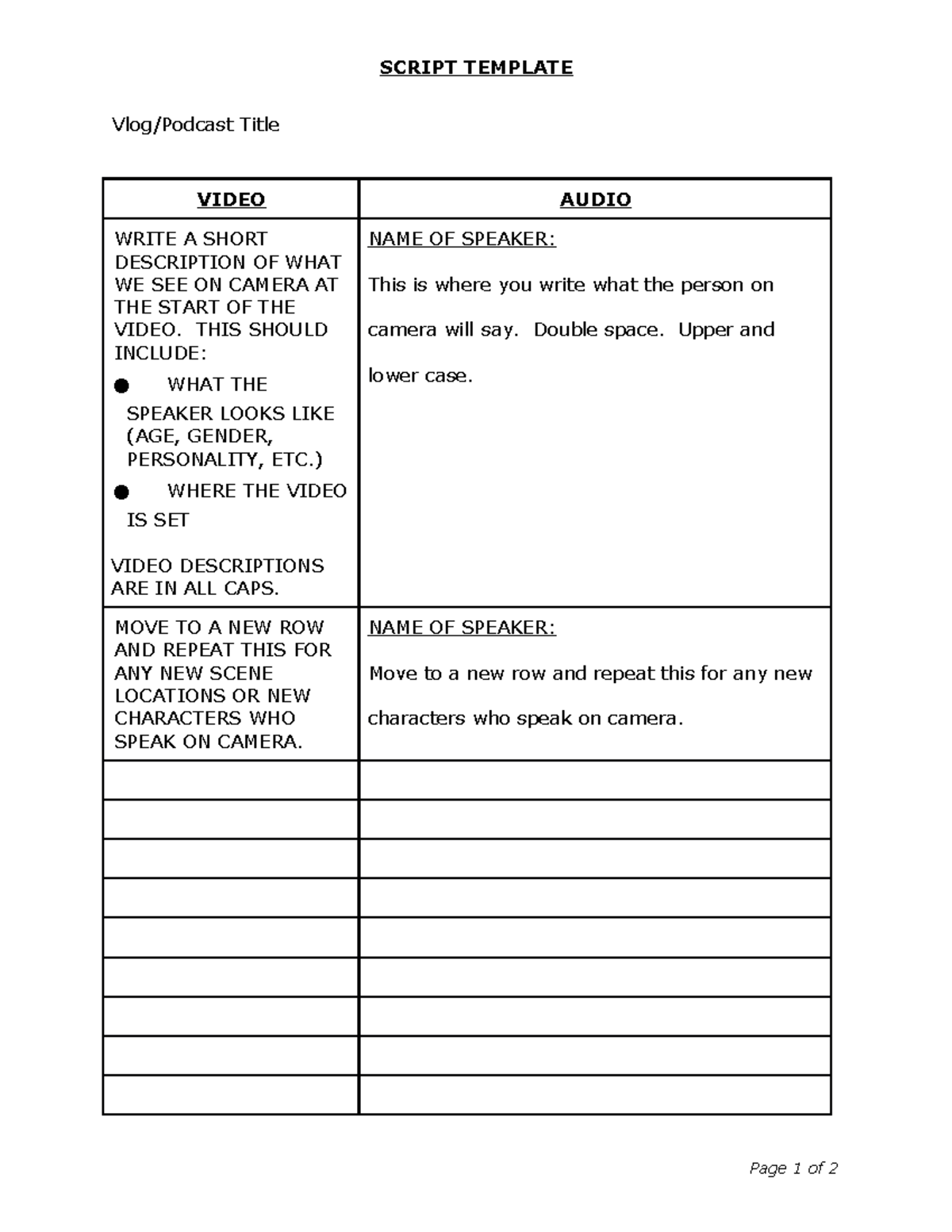 RTA 108 F23 - Assignment #2 Vlog/Podcast Script Template - Studocu
