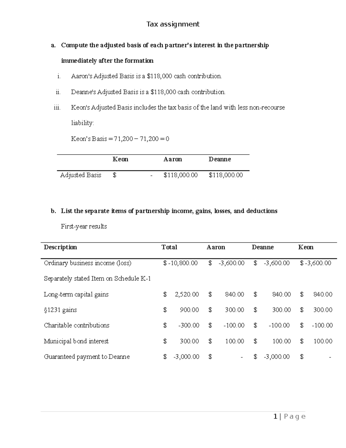 Tax Assignment - ACC: Partner Adjusted Basis & Income Analysis - Studocu